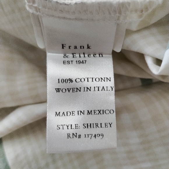 Frank & Eileen Shirley Shirt Size Small Green White Checks Oversized Cotton - Picture 5 of 9